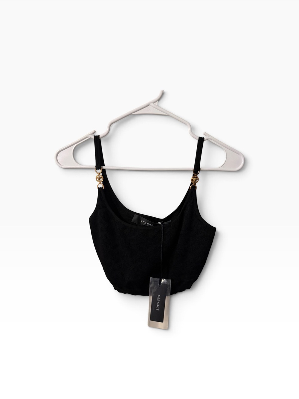 Versace Black Cropped Tank with Gold Medusa Head Straps